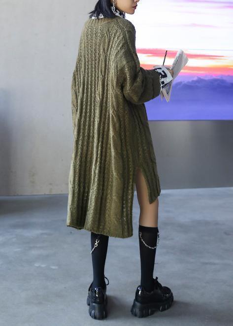 Oversized green Sweater dress Street Style o neck low high design Art knit dresses