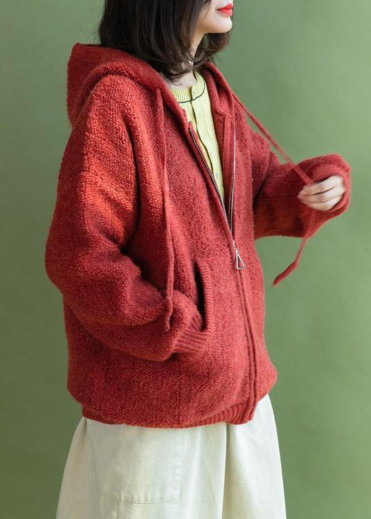 Oversized knit outwear oversize red hooded knitted jackets