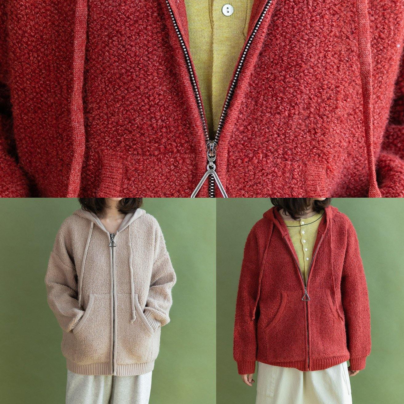 Oversized knit outwear oversize red hooded knitted jackets