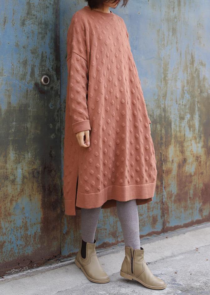 Oversized pink  Sweater outfits Quotes side open Largo winter knit dress