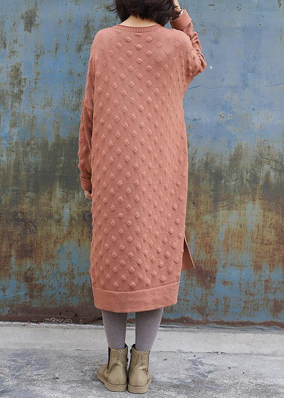 Oversized pink  Sweater outfits Quotes side open Largo winter knit dress