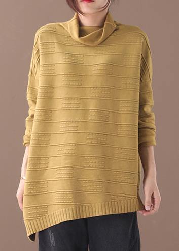 Oversized yellow knitted blouse casual high neck thick sweater tops