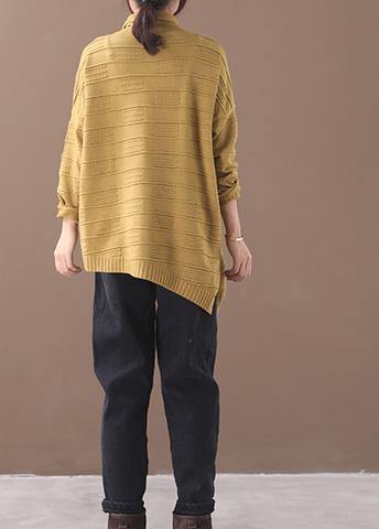 Oversized yellow knitted blouse casual high neck thick sweater tops