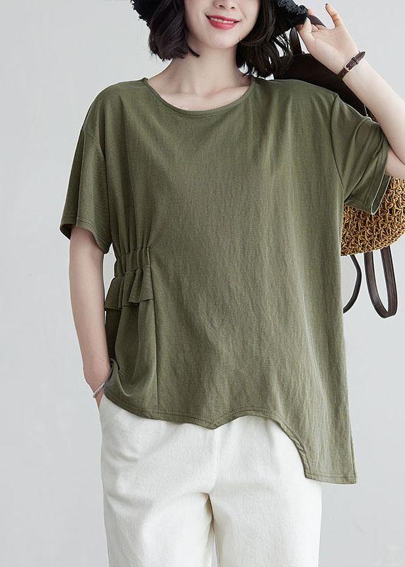 Plus Size Army Green O-Neck Half Sleeve Cotton Tee Summer