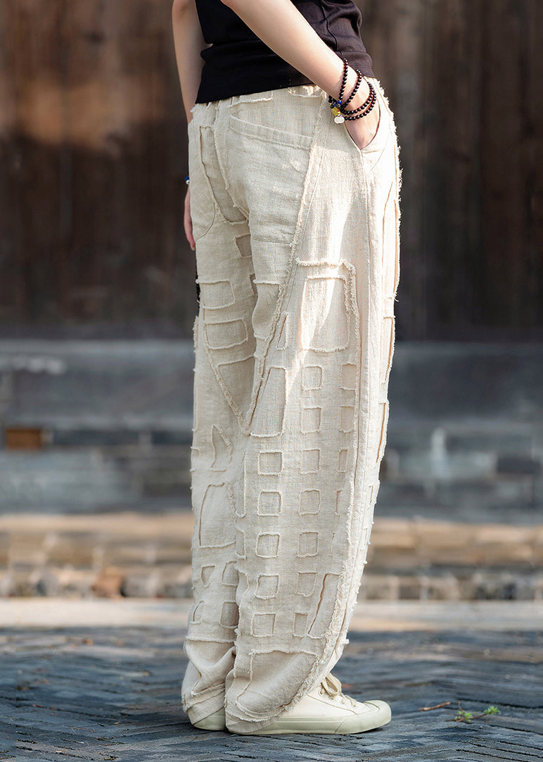 Plus Size Beige Pockets Patchwork Linen Lantern Pants Spring