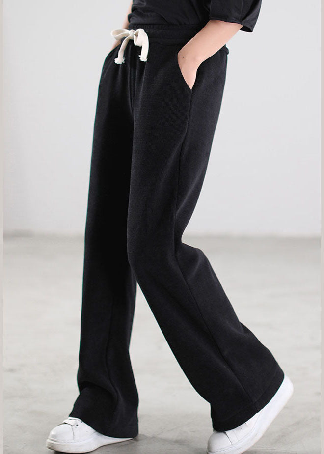 Plus Size Black Cinched Pockets Corduroy Pants Winter