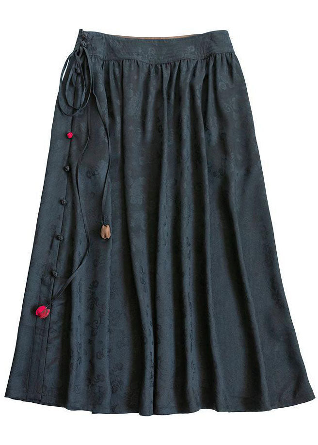 Plus Size Black Jacquard Cinched Silk Skirt Winter