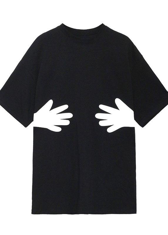 Plus Size Black O Neck Hug pattern Cotton Tee