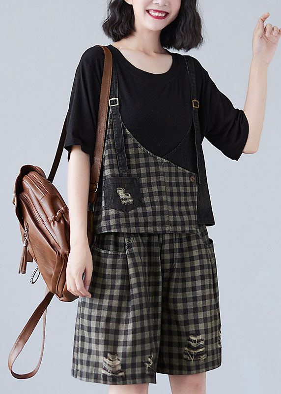 Plus Size Black Plaid Patchwork Fall Two Piece Set Women Clothing