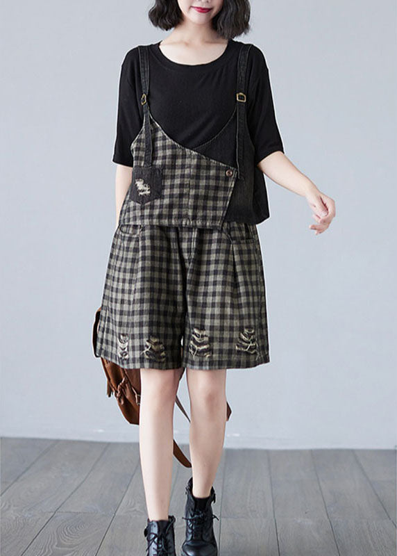 Plus Size Black Plaid Patchwork Fall Two Piece Set Women Clothing