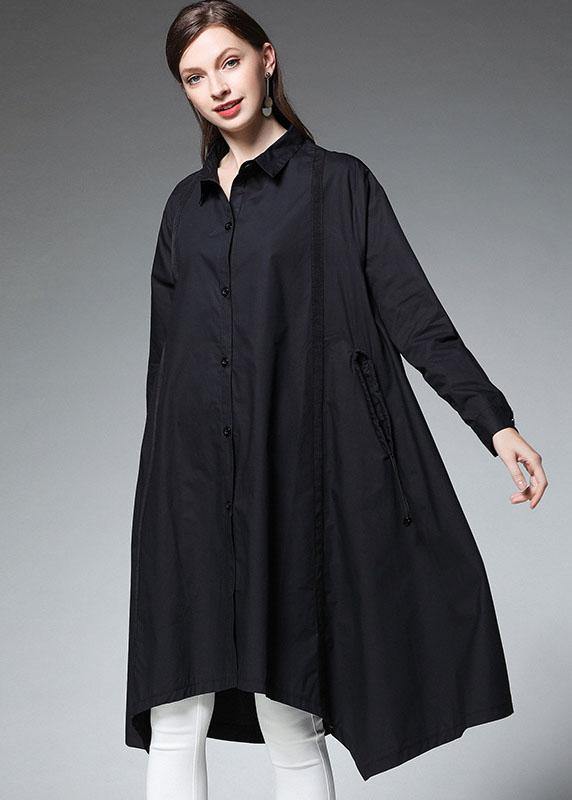 Plus Size Black Pockets Asymmetrical Design Fall Cotton Long Shirts Long sleeve