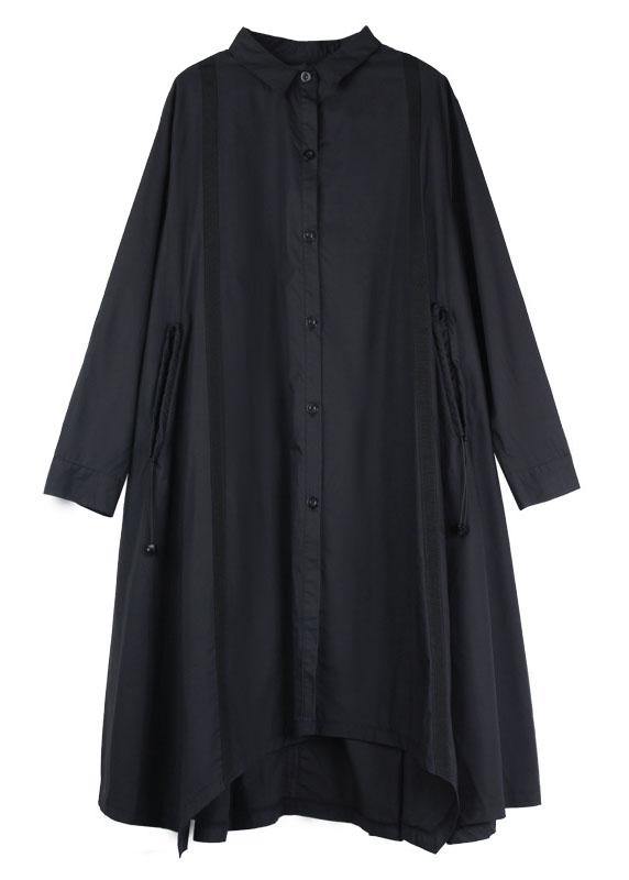 Plus Size Black Pockets Asymmetrical Design Fall Cotton Long Shirts Long sleeve