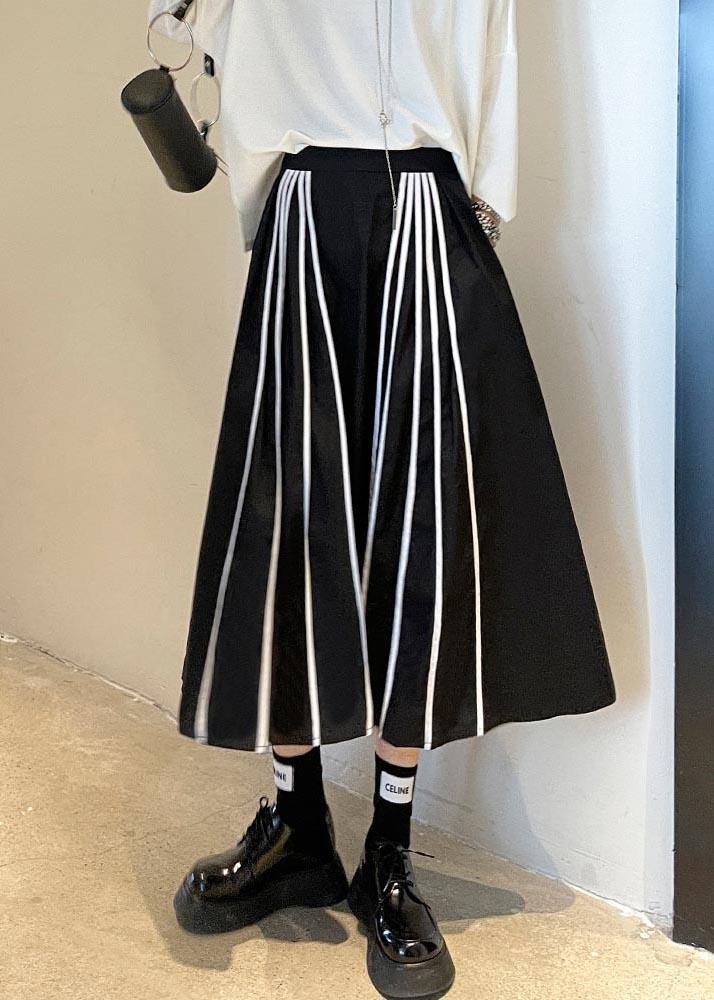 Plus Size Black Striped High Waist A Line Summer Skirts