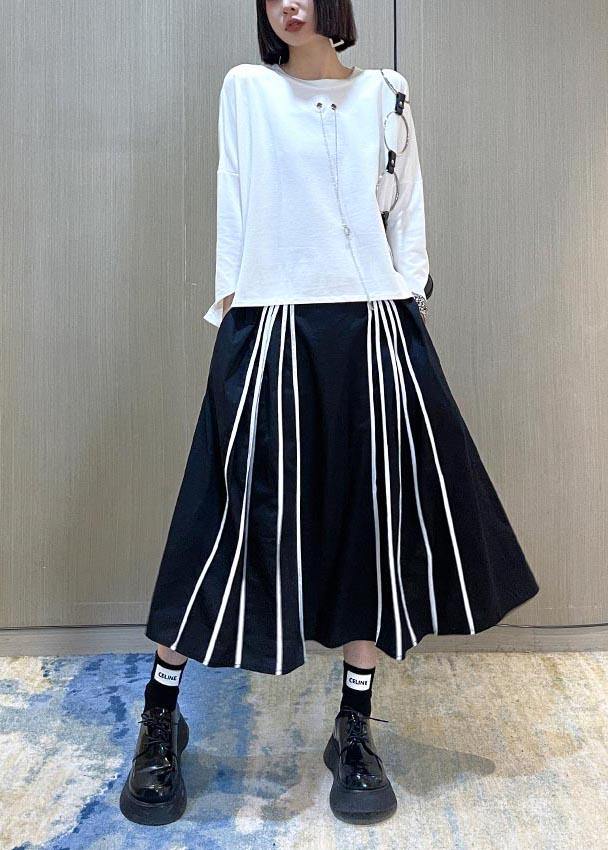 Plus Size Black Striped High Waist A Line Summer Skirts