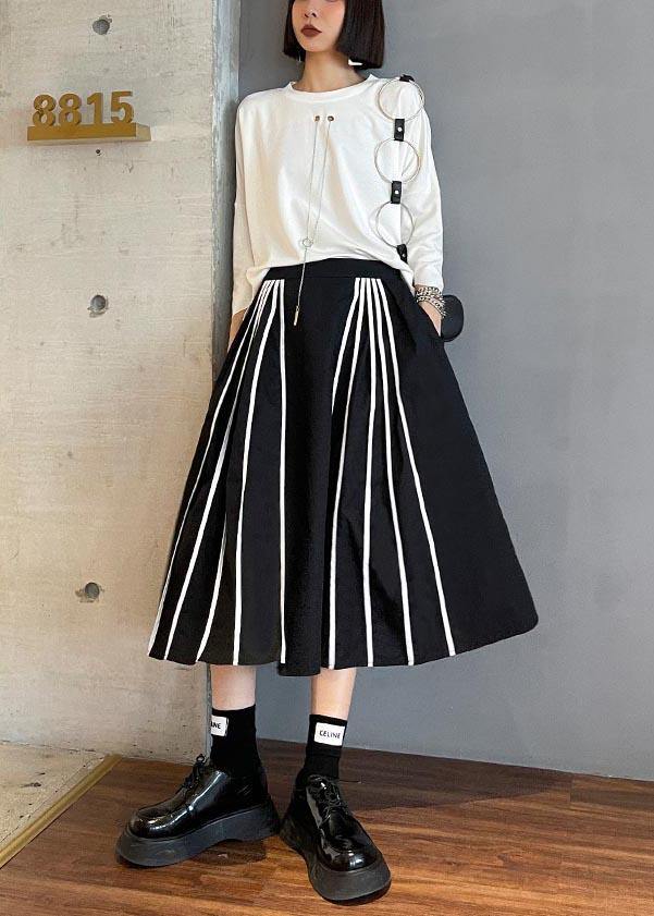 Plus Size Black Striped High Waist A Line Summer Skirts