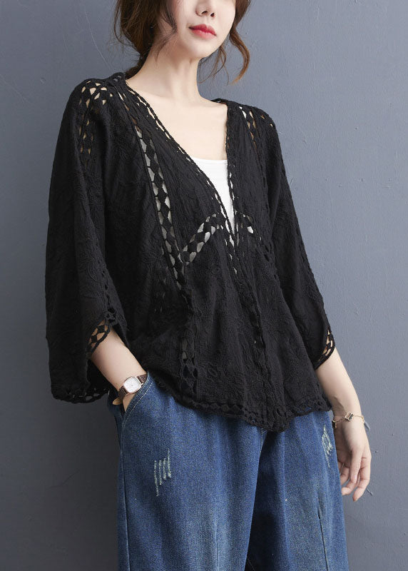 Plus Size Black V Neck Cardigans Batwing Sleeve