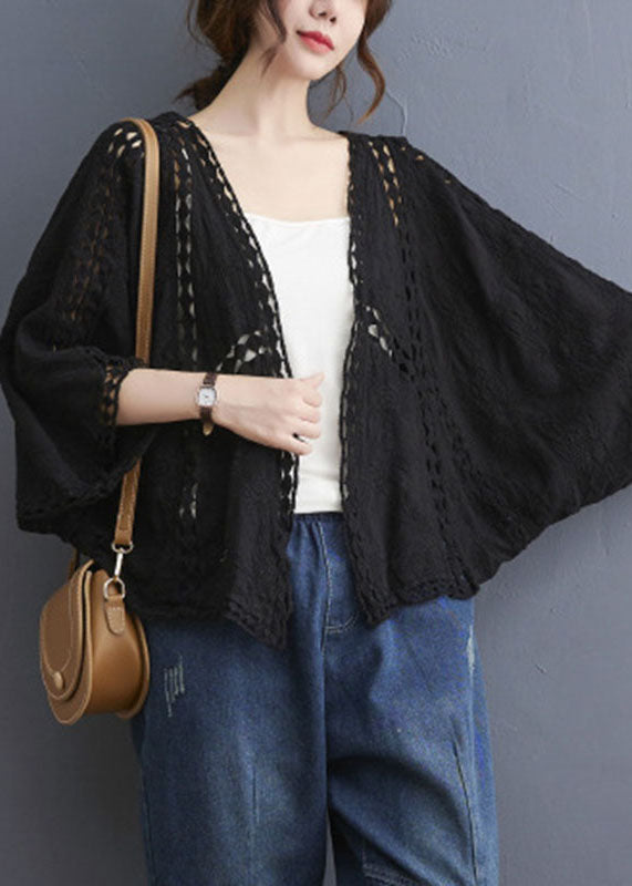 Plus Size Black V Neck Cardigans Batwing Sleeve