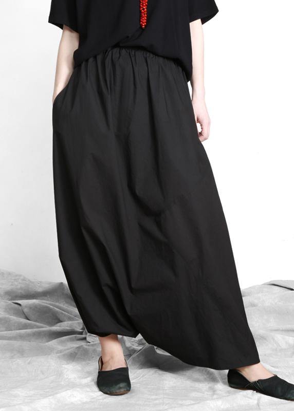 Plus Size Black asymmetrical design Elastic Waist Summer Linen Skirts