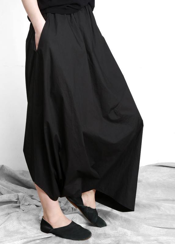 Plus Size Black asymmetrical design Elastic Waist Summer Linen Skirts