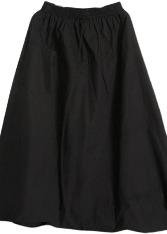 Plus Size Black asymmetrical design Elastic Waist Summer Linen Skirts