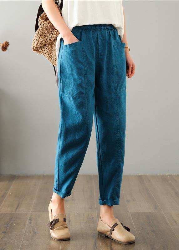 Plus Size Blue Harem Cotton Linen Summer Pants