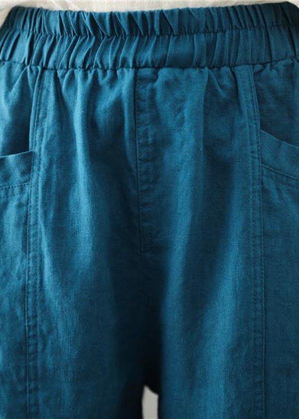 Plus Size Blue Harem Cotton Linen Summer Pants