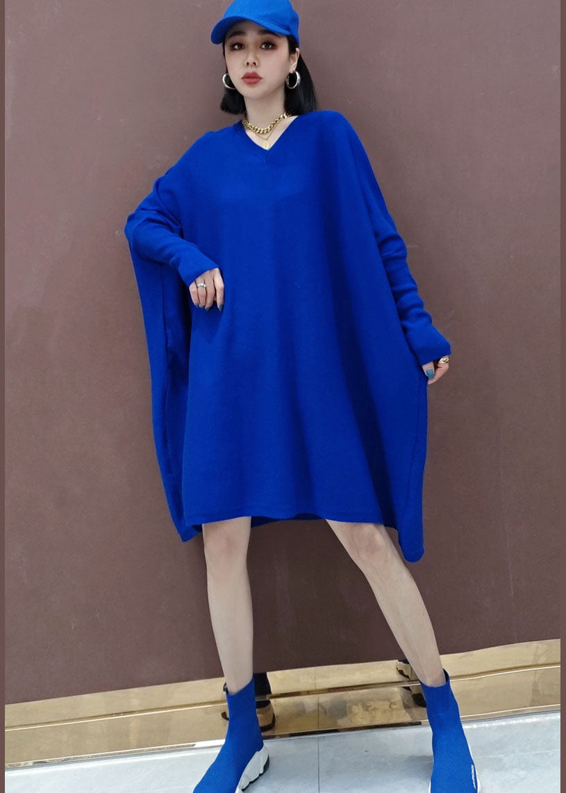 Plus Size Blue Loose Knit Dresses Spring