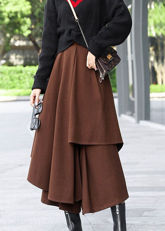 Plus Size Brown Asymmetrical Patchwork Woolen Skirts Winter