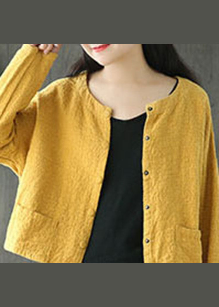 Plus Size Chic Yellow Button Jacquard Coat Spring