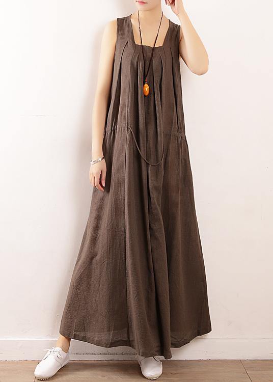 Plus Size Chocolate Collar Summer Linen Dress