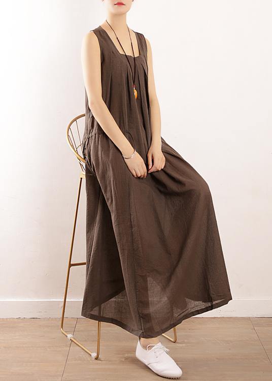 Plus Size Chocolate Collar Summer Linen Dress