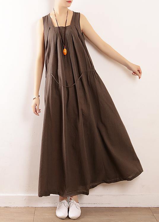 Plus Size Chocolate Collar Summer Linen Dress