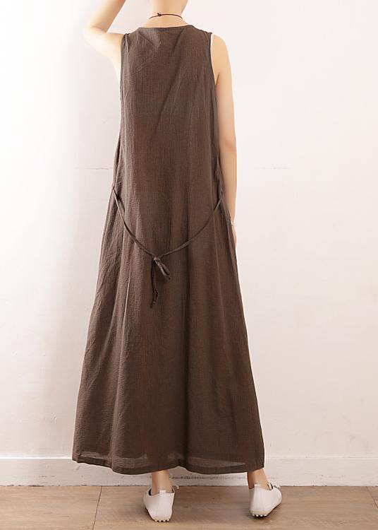 Plus Size Chocolate Collar Summer Linen Dress