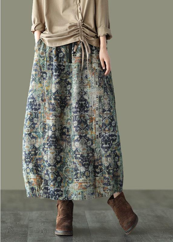 Plus Size Grey Purple Retro Print A Line Pockets Fall Skirts