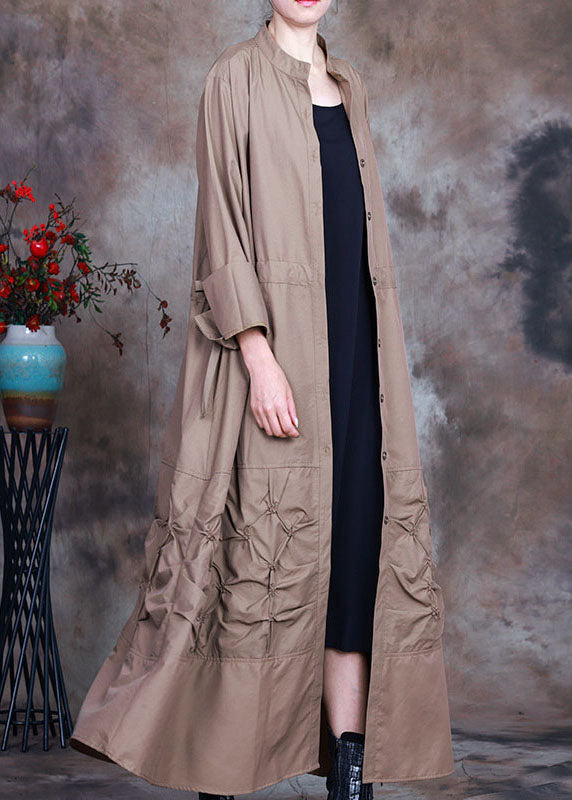 Plus Size Khaki Button tie waist Spring trench coats