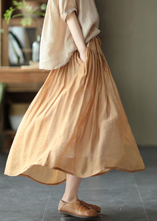 Plus Size Khaki Retro Circle Summer A Line Linen Skirt