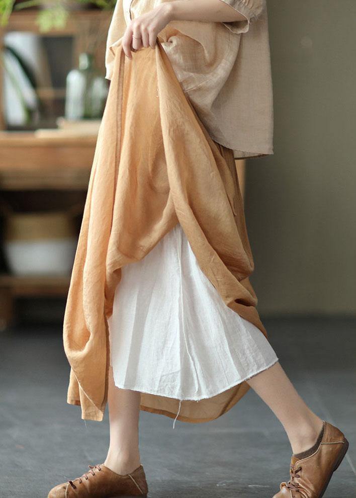 Plus Size Khaki Retro Circle Summer A Line Linen Skirt