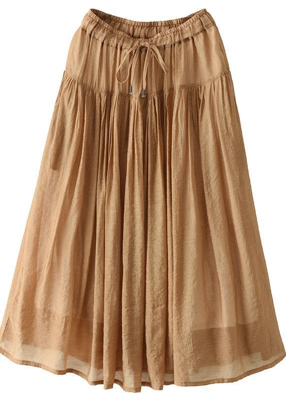 Plus Size Khaki Retro Circle Summer A Line Linen Skirt