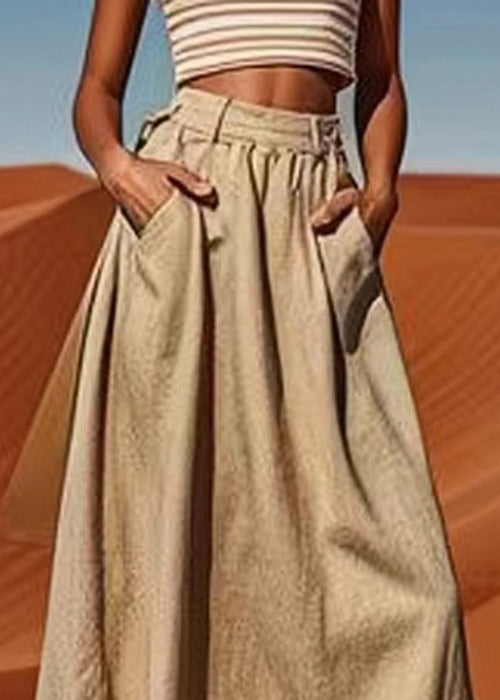 Plus Size Linen Pockets High Waist Cotton Maxi Skirts Summer