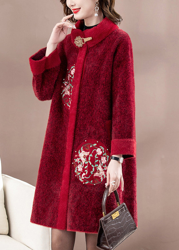 Plus Size Mulberry Embroidered Long Mink Velvet Woolen Coats Spring