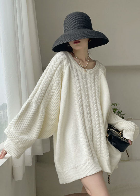 Plus Size Natural White cable knit Dress Winter