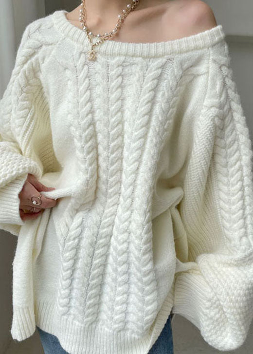 Plus Size Natural White cable knit Dress Winter