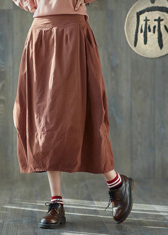 Plus Size Orange Cinched lantern Cotton Linen Skirts Summer