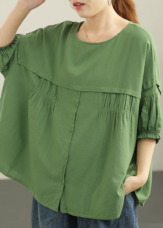 Plus Size Orange Patchwork Batwing Sleeve Cotton Shirt Tops Summer