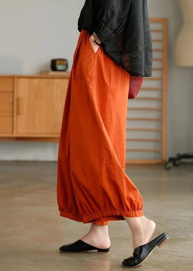 Plus Size Orange Pockets Cotton Lantern Pants Summer