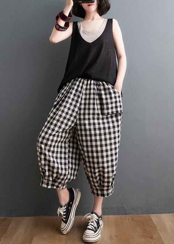 Plus Size Green Elastic Waist Casual Harem Pants Summer Cotton Linen