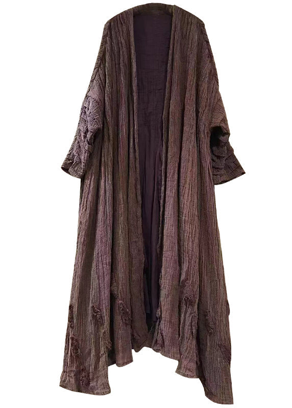 Plus Size Purple Solid V Neck Linen Cardigans Long Sleeve