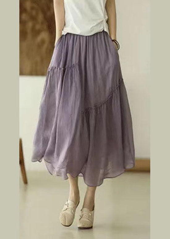 Plus Size Purple elastic waist Asymmetrical A line Skirts Spring