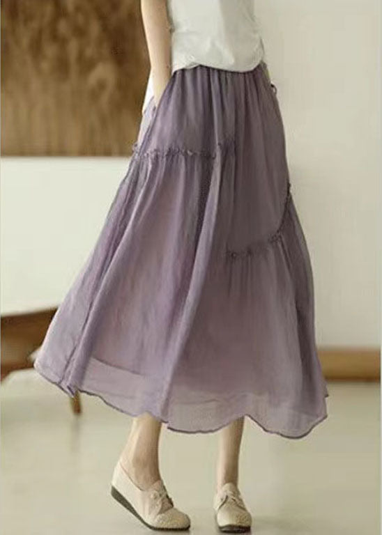 Plus Size Purple elastic waist Asymmetrical A line Skirts Spring