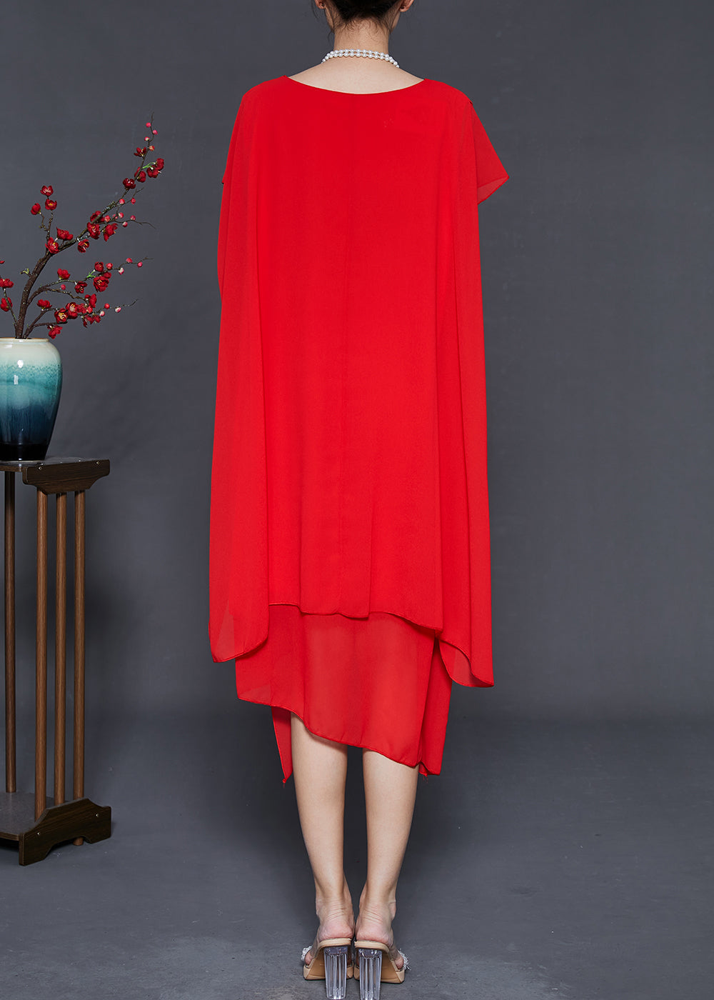 Plus Size Red Oversized Chiffon Holiday Dress Summer